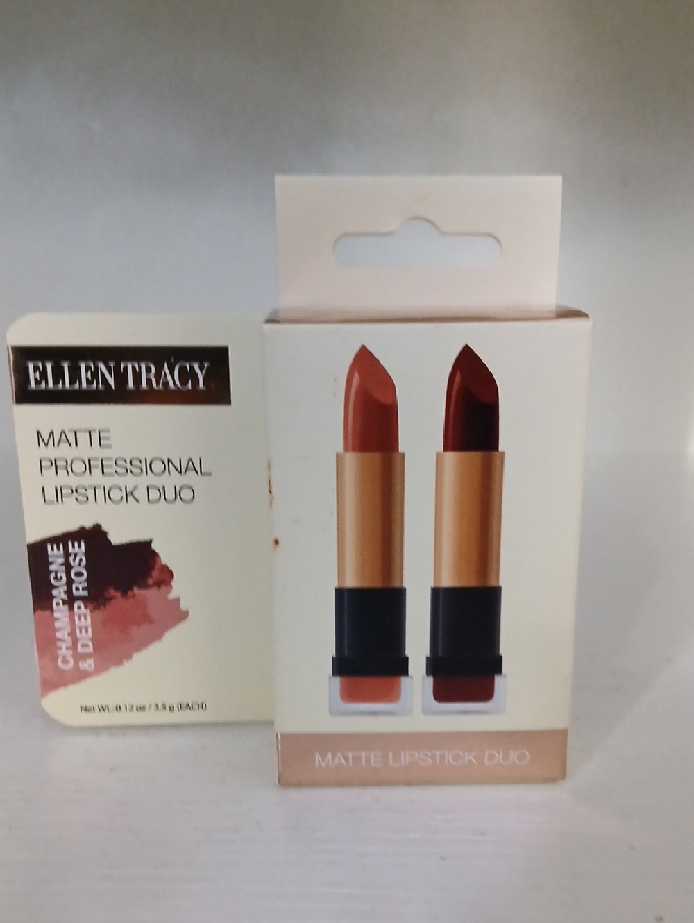Ellen Tracy Matte Lipstick Duo — Champagne & Deep Rose